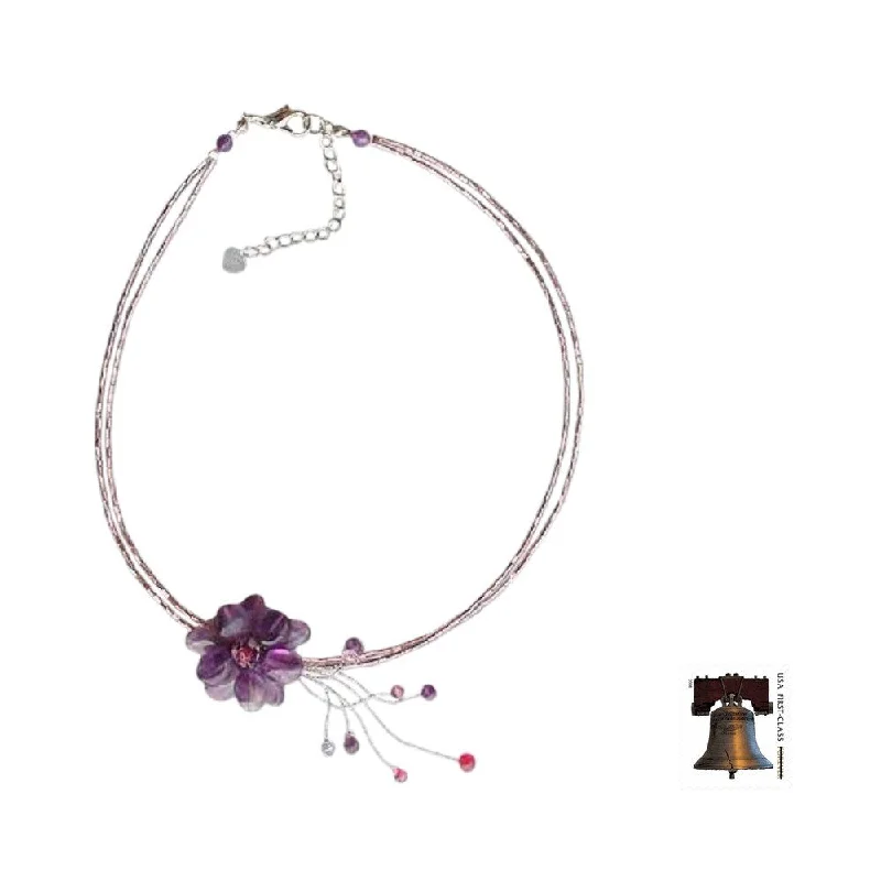 silver pendant necklace with message-Amethyst and Quartzite 'Lilac Floral Chic' Choker (Thailand)