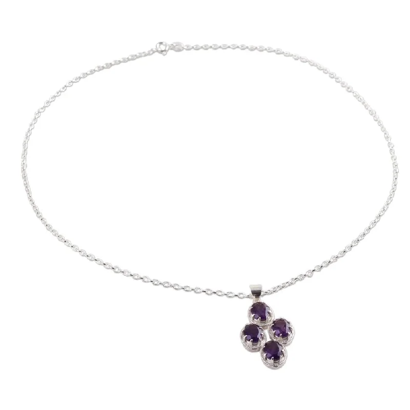 celestial star pendant necklace for women-Amethyst Pendant Necklace, 'Morning Lilac' (India) - 7'6" x 9'6"