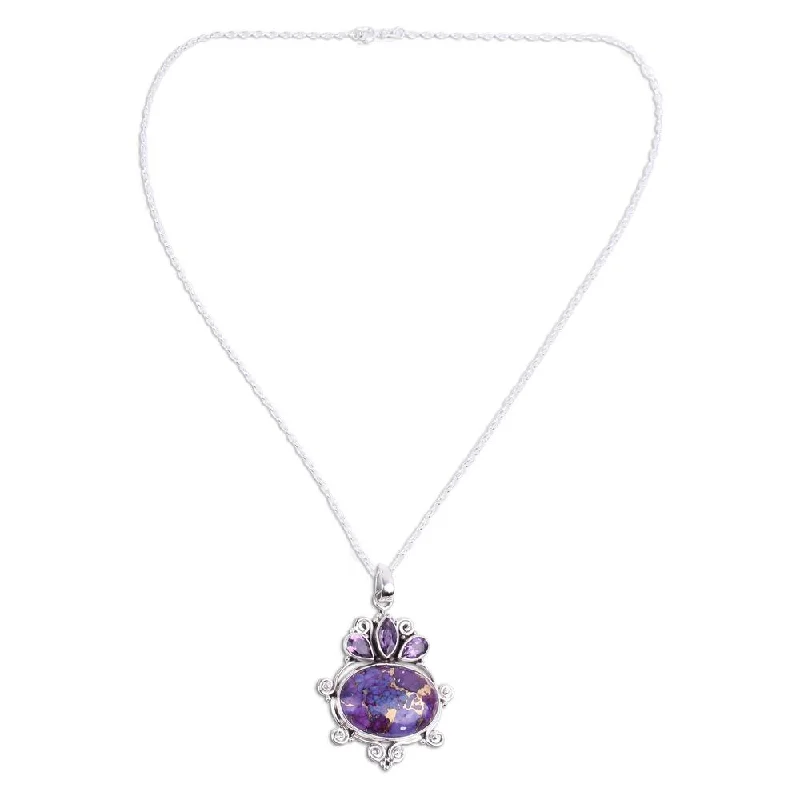 personalized love pendant necklace-Amethyst Pendant Necklace, 'Regal Coronation' (India) - 7'6" x 9'6" - 7'6" x 9'6"