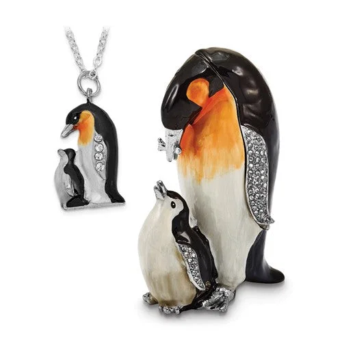 handmade heart-shaped pendant necklace-Bejeweled Emperor Penguin And Baby Trinket Box