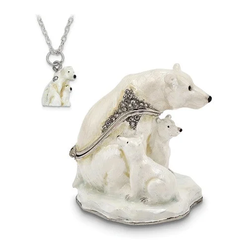 minimalist gold pendant necklace-Bejeweled Polar Bear And Cubs Trinket Box