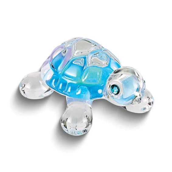 crystal pendant necklace with engraving for her-Glass Baron Small Blue 1.5" Turtle Glass Figurine