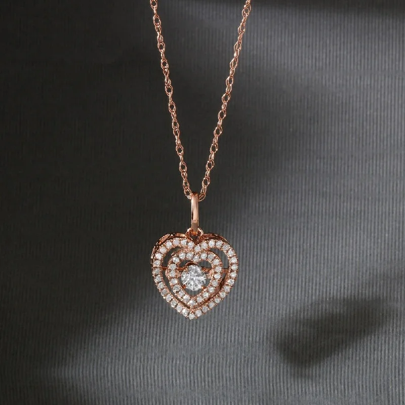 large crystal pendant necklace for men-De Couer 10k Rose Gold 1/5ct TDW Diamond Heartbeat Necklace - Pink