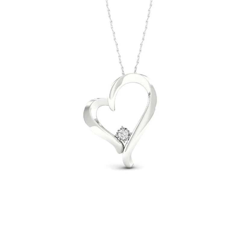 crystal gold pendant necklace for weddings-De Couer 10k White Gold 1/20ct TDW Diamond Heart Necklace