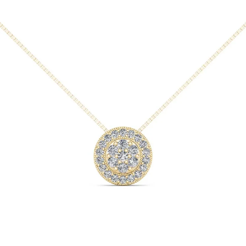 zodiac sign pendant necklace for kids-De Couer 10K Yellow Gold 1/2ct TDW Diamond Cluster Halo Necklace