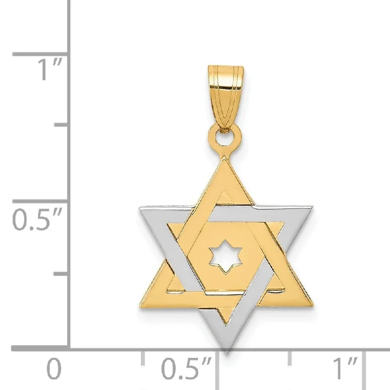 crystal pendant charm necklace for girls-Diamond2Deal 14K Two-Tone Gold Star of David Pendant (L- 25 mm, W- 16 mm)