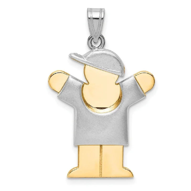 personalized photo pendant necklace-Diamond2Deal 14k White and Yellow Gold Puffed Boy Hat on Right Engravable Pendant (L- 30 mm, W- 20 mm)