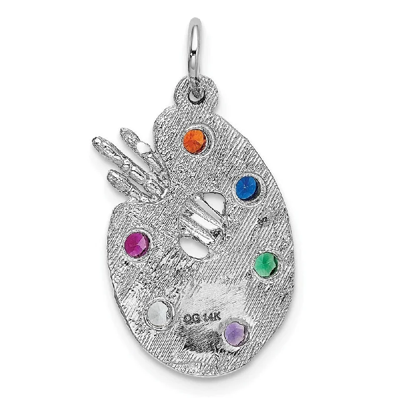 silver gemstone pendant for couples-Diamond2Deal 14K White Gold Artist Palette with Cubic Zirconia Stones Pendant (L- 25 mm, W- 14 mm)