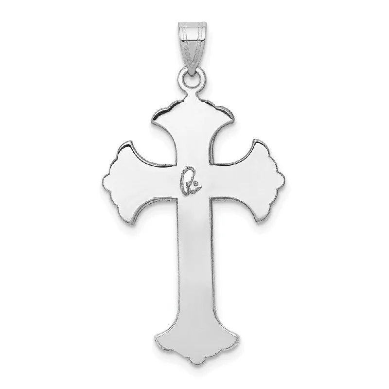 vintage pendant charm necklace for women-Diamond2Deal 14K White Gold Fleur De Lis Cross Pendant (L- 35 mm, W- 20 mm)