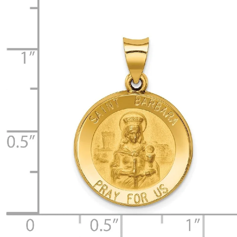 engraved circle pendant necklace for mom-Diamond2Deal 14K Yellow Gold Polished and Satin St. Barbara Medal Pendant (L- 26.5 mm, W- 18.75 mm)