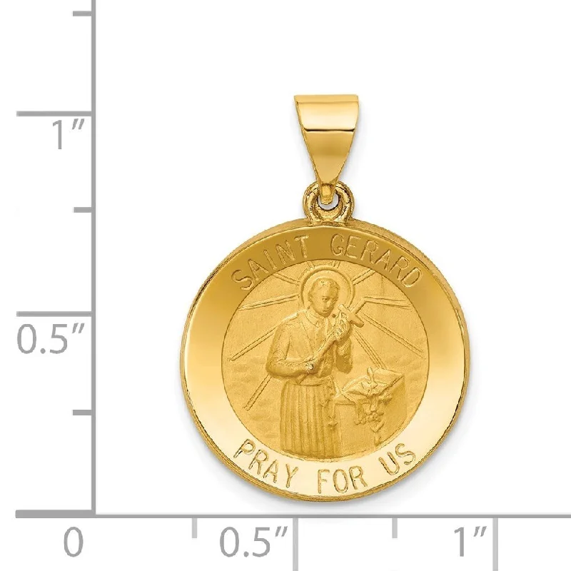 simple gold pendant for men with initials-Diamond2Deal 14K Yellow Gold Polished and Satin St. Gerard Medal Pendant (L- 26.4 mm, W- 18.5 mm)