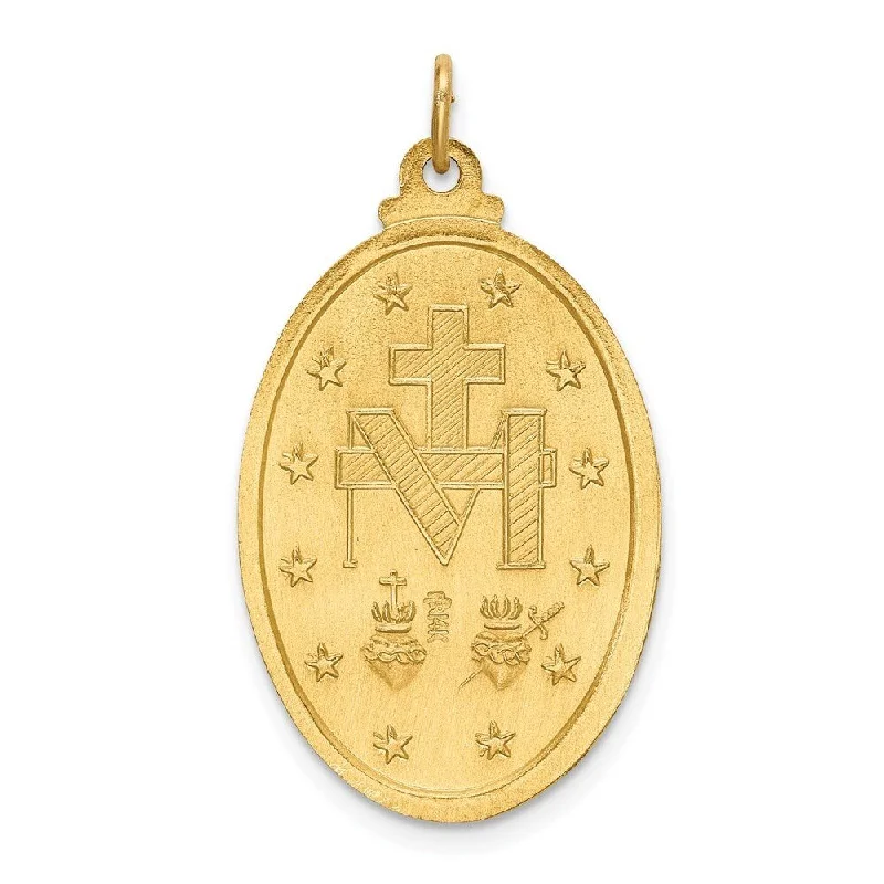 silver pendant necklace with gemstone charm-Diamond2Deal 14K Yellow Gold Satin Medium Oval Miraculous Medal (L- 32.5 mm, W- 18.5 mm)