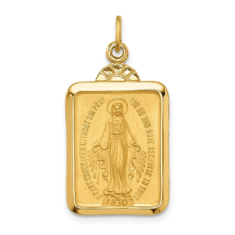 rose gold pendant with gemstone-Diamond2Deal 14K Yellow Gold Satin Rectangle Fan Top Miraculous Medal (L- 28.5 mm, W- 15 mm)