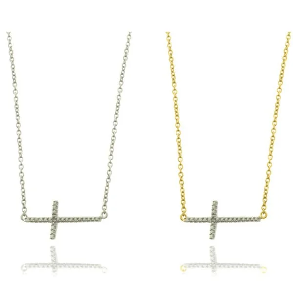 sterling silver custom name necklace-Finesque 14k Gold Overlay/ Silver Diamond Accent Cross Necklace