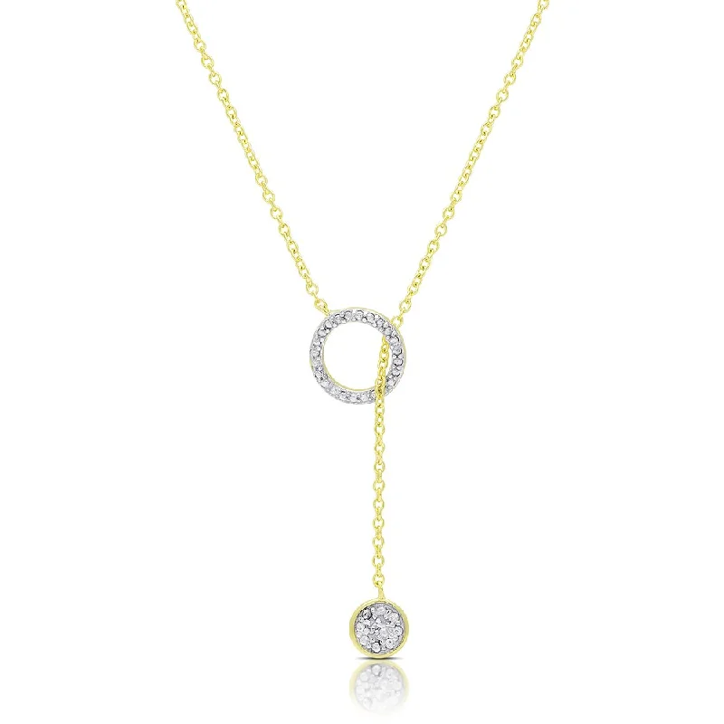 silver pendant necklace for her with initials-Finesque Gold Over Silver or Sterling Silver Diamond Accent Circle Lariat Design Necklace