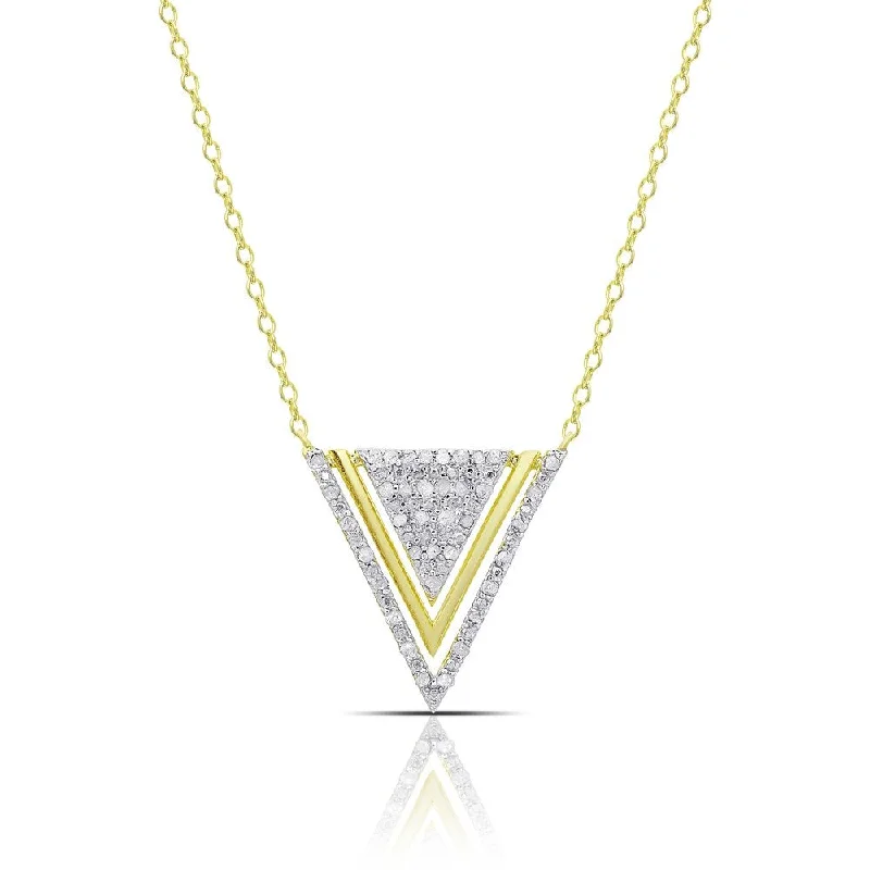 celestial crystal pendant necklace for him-Finesque Gold over Sterling Silver 1/4ct TW Diamond Triple Triangle Design Necklace (I-J, I2-I3)