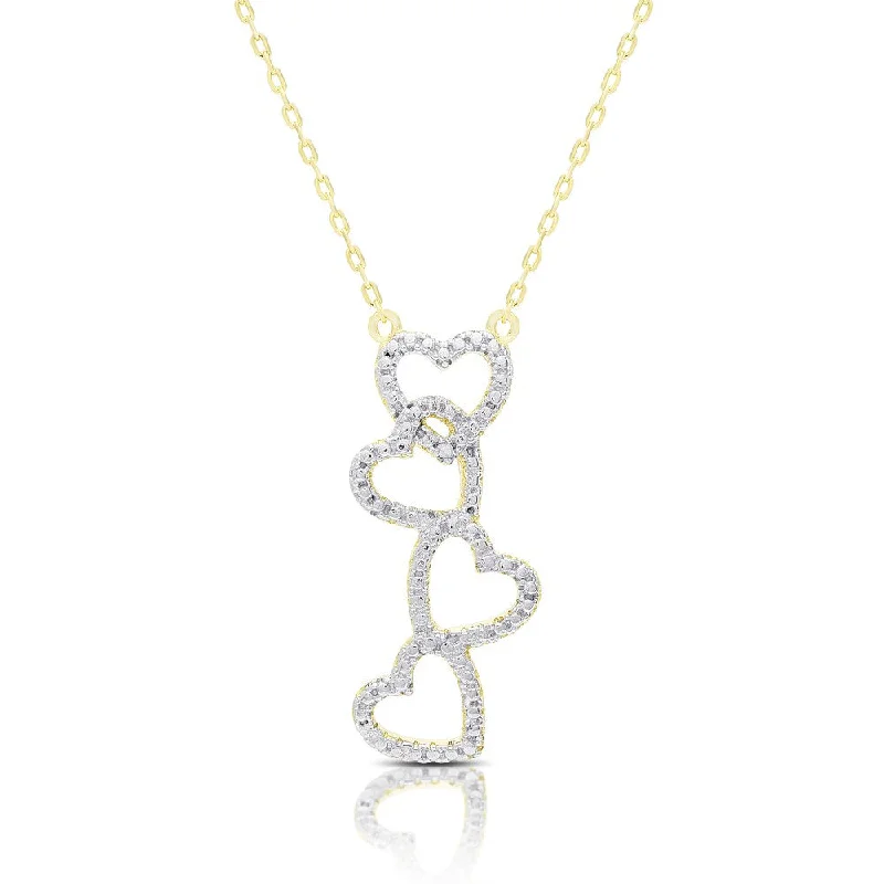 simple charm necklace with silver pendant-Finesque Gold Over Sterling Silver Diamond Accent Interlocking Open Hearts Necklace