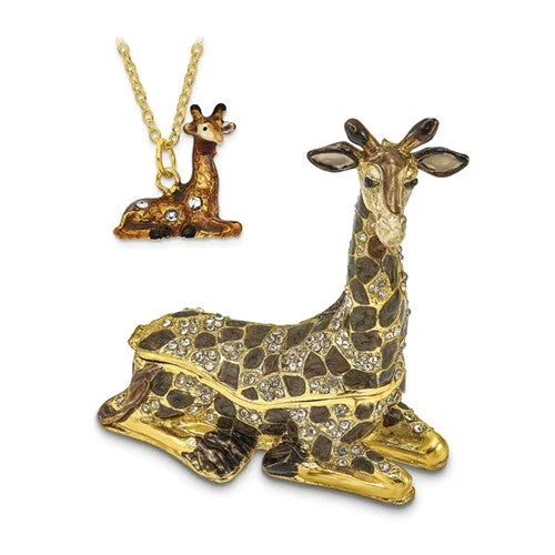 long gold pendant necklace with gemstone-Giraffe Trinket Box