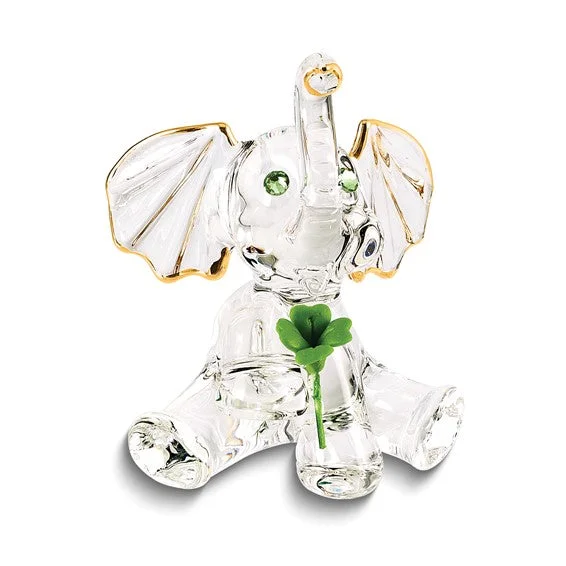 simple gold pendant for men with initials-Glass Baron Good Luck Clover Lucky Elephant Glass Figurine w/ Swarovski Elements