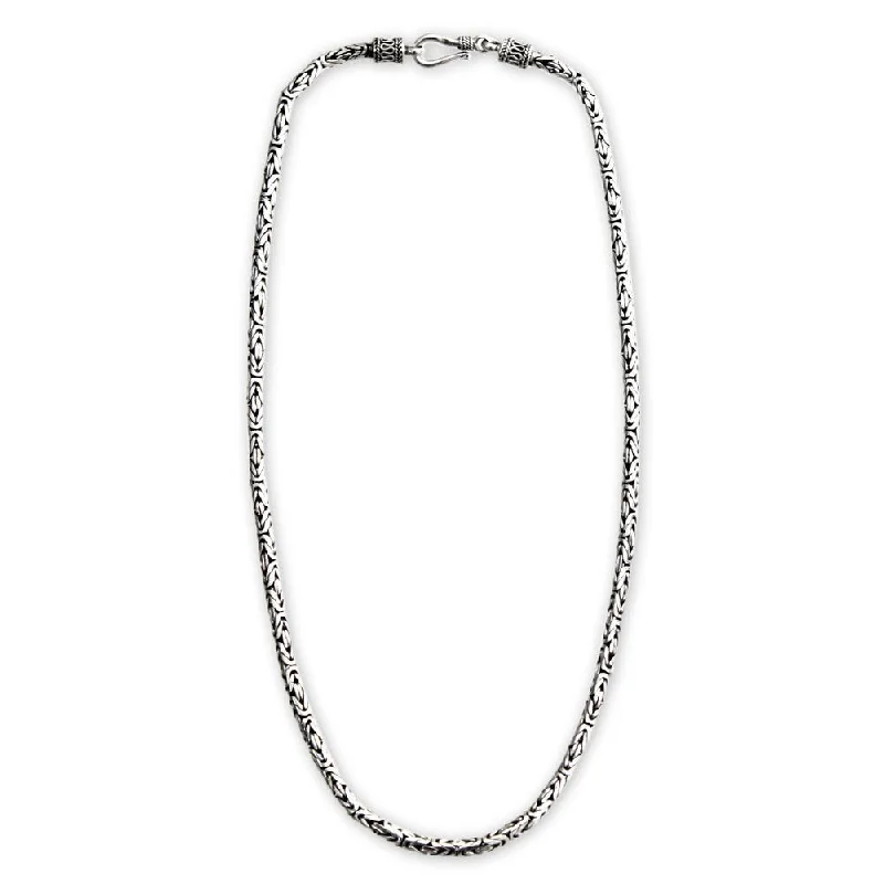 sterling silver charm pendant necklace with birthstone-Handmade Borobudur Naga Chain Necklace (Indonesia) - 7'6" x 9'6" - 7'6" x 9'6"