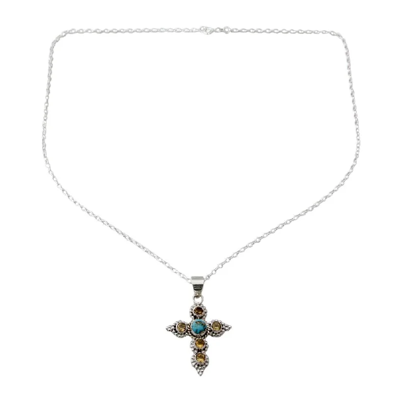 custom pendant necklace for girlfriend with message-Handmade Citrine Cross Necklace, 'Divine Harmony' (India)