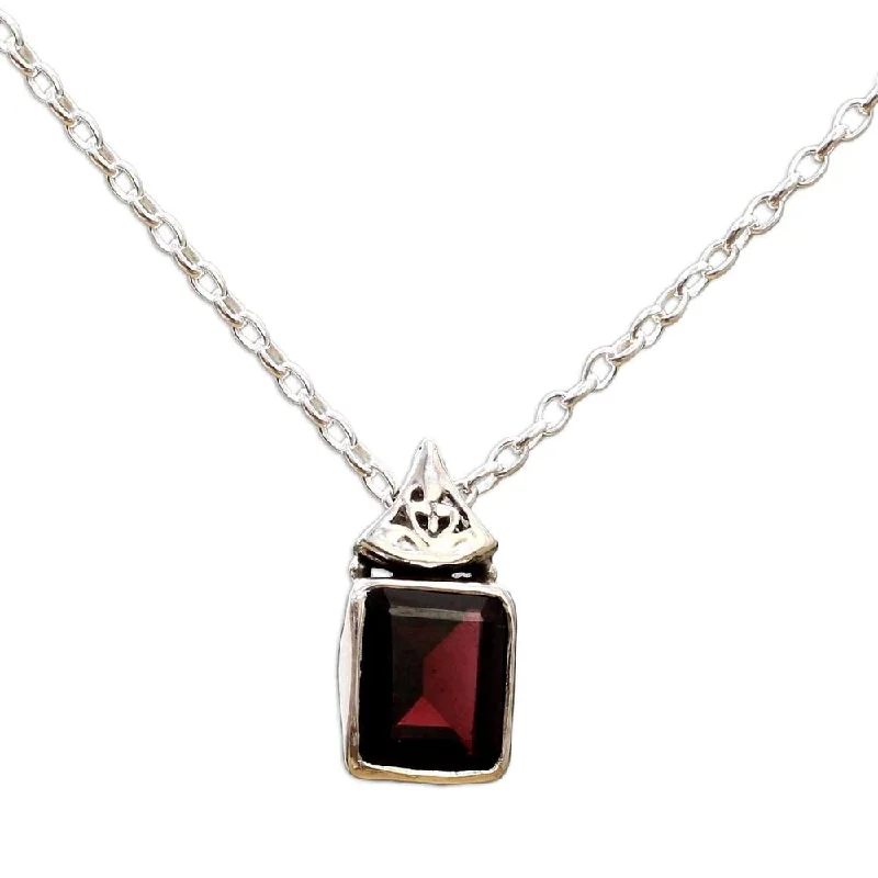 personalized crystal heart pendant for men-Handmade Grace in Red Garnet Pendant Necklace (India) - 7'6" x 9'6"