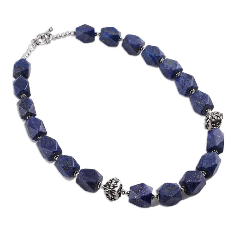 dainty heart-shaped necklace with gemstone-Handmade Lapis Lazuli Strand Necklace, 'Blue Goddess' (India)