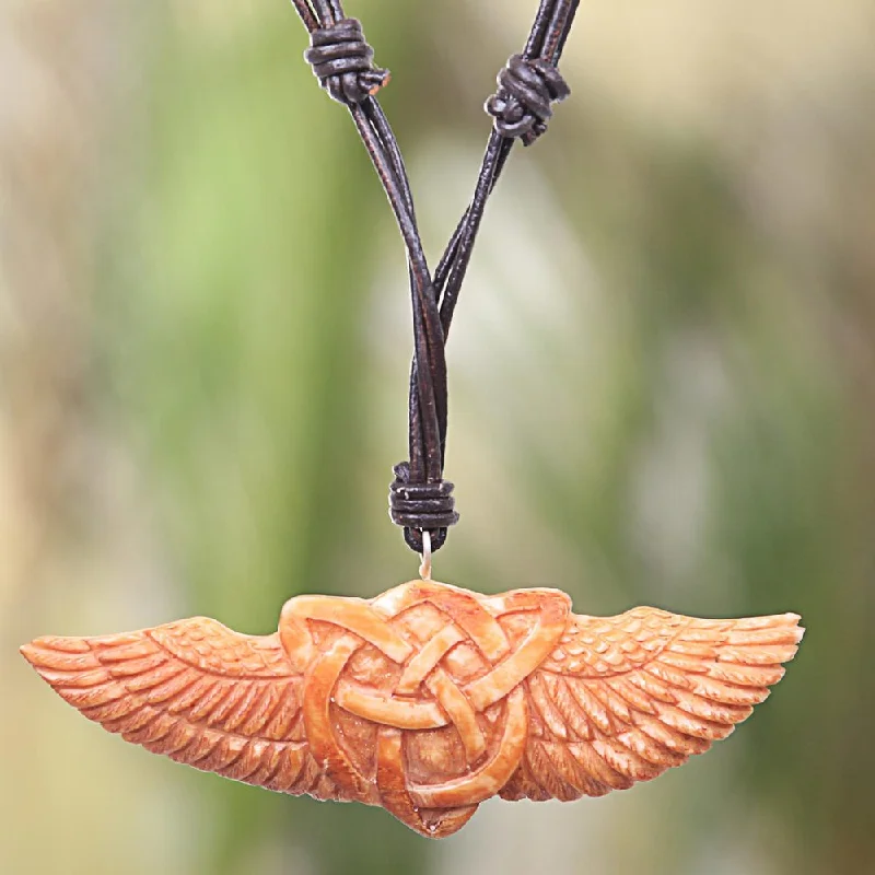 custom initial necklace for friends-Handmade Leather 'Celtic Wings' Necklace (Indonesia)