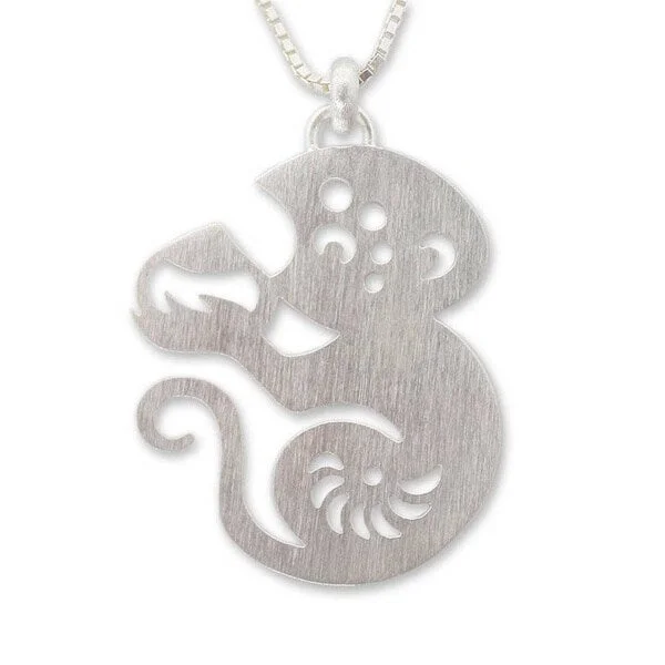 personalized birthstone charm necklace-Handmade Sterling Silver 'Chinese Zodiac Monkey' Necklace (Thailand)