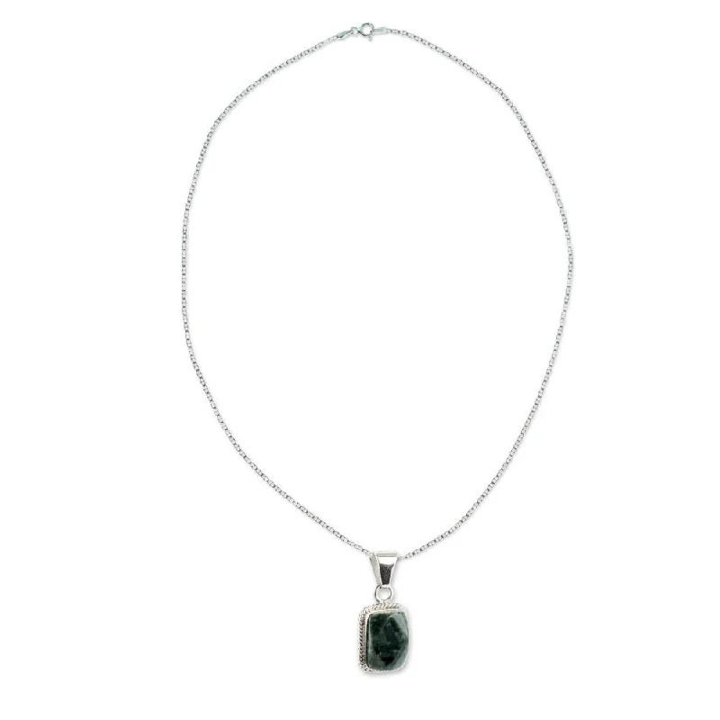 delicate gemstone pendant necklace-Handmade Sterling Silver 'Rainforest Shadows' Jade Necklace (Guatemala)