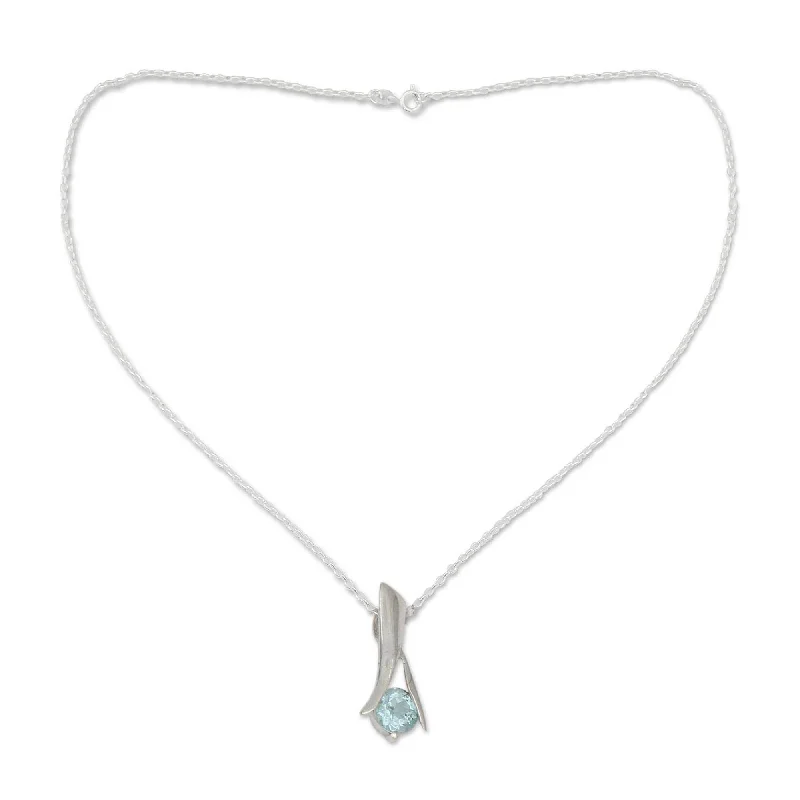 custom engraved silver bar necklace-Handmade Sterling Silver 'Silver Flare' Blue Topaz Necklace (India)