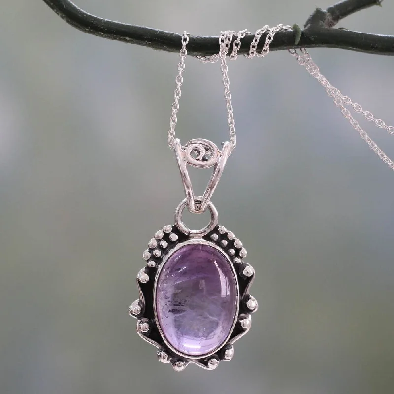 custom engraved birthstone necklace for men-Handmade Sterling Silver 'Twilight Mist' Amethyst Necklace (India)