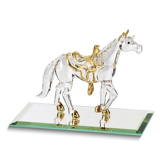 custom letter pendant necklace-Glass Baron Handcrafted Horse Glass Figurine w/ 22k Gold Gilding