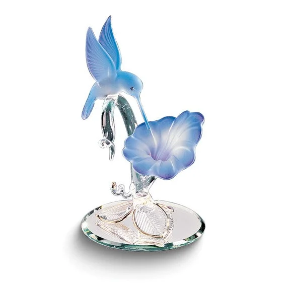 custom engraved gemstone pendant necklace-Glass Baron Hummingbird & Blue Flower Figurine w/ 22k Gold