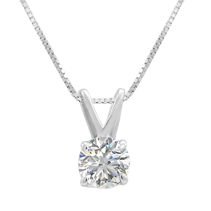 boho style gemstone pendant necklace-IGI Certified1/2ct Lab Grown Diamond Solitaire Pendant Necklace in 14K White Gold on an 18 inch White Gold Box Chain - 0.5