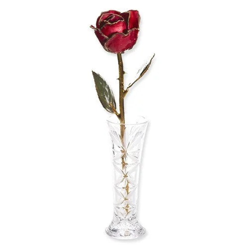 gold heart pendant with name-Lacquer Dipped 24k Gold Trim Red Rose & Small Bud Vase Gift Set