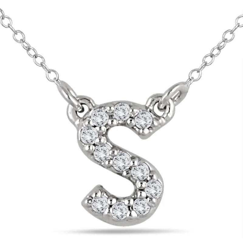 dainty silver necklace with pendant-Marquee 1/10 Carat TW S Initial Diamond Pendant in 10K White Gold