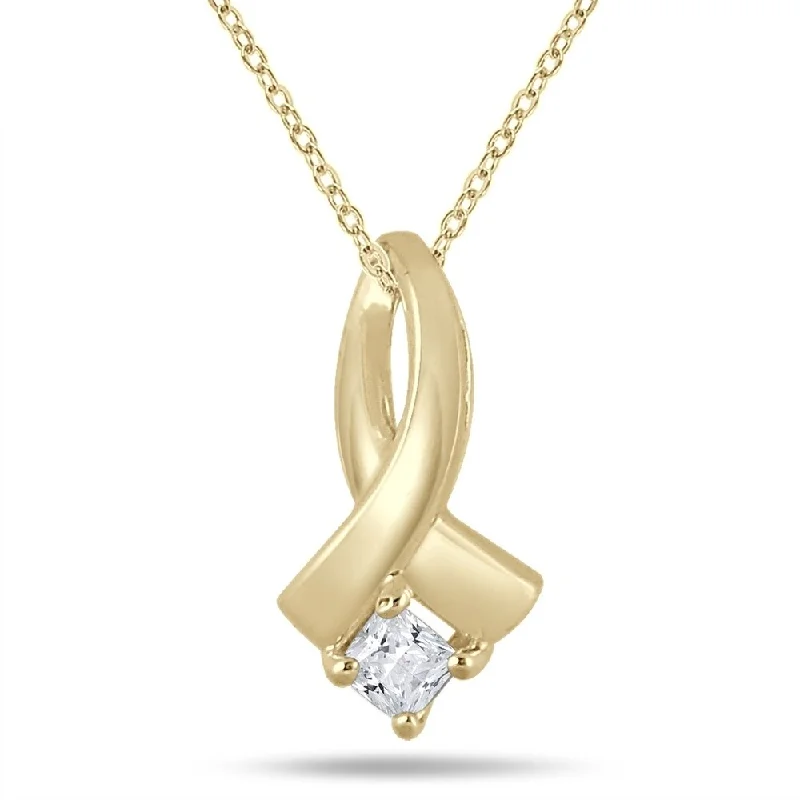 engraved silver pendant necklace with crystal-Marquee 1/3 Carat Princess Cut Diamond Twist Pendant in 10K Yellow Gold