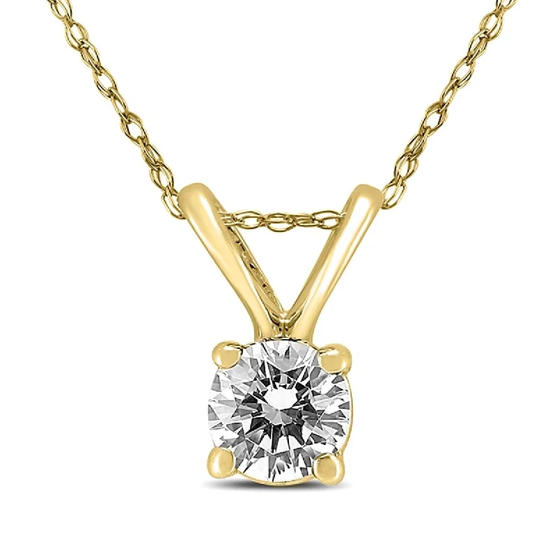 silver pendant necklace with engraving for her-Marquee 1/3 Carat Solitaire Round Diamond Pendant Necklace with 18" Chain in 14K Yellow Gold