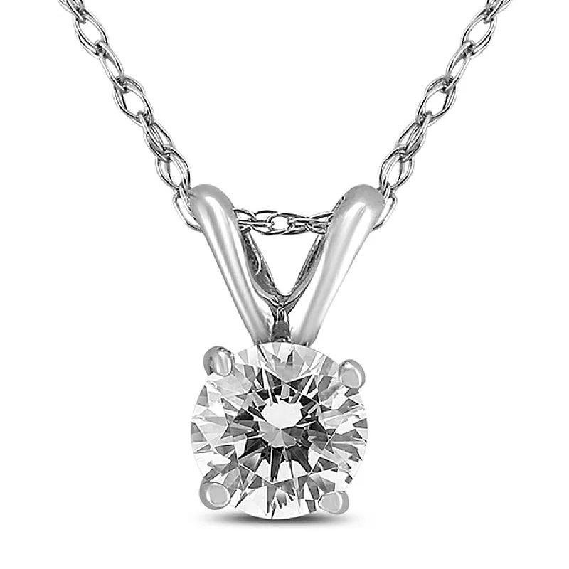 custom crystal pendant necklace-Marquee 1 Carat Certified Round Diamond Solitaire Pendant in 14K White Gold (I-J Color, SI1-SI2 Clarity)