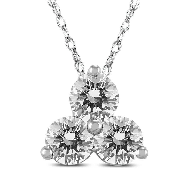 long silver chain necklace with pendant-Marquee 1 Carat TW Diamond Three Stone Pendant in 14K White Gold