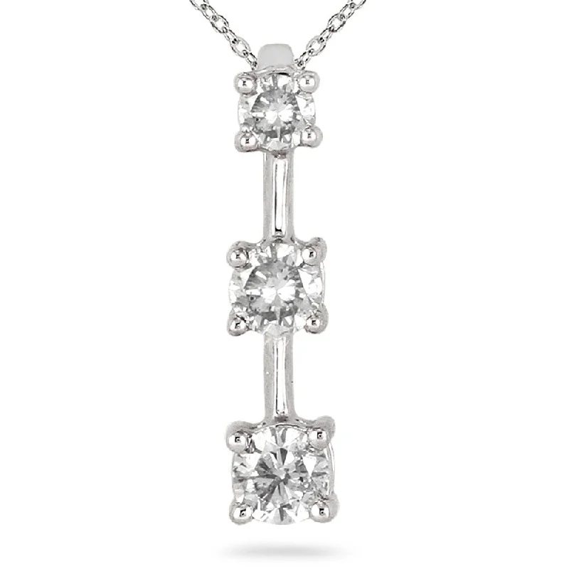 vintage style charm necklace for women-Marquee 1 Carat TW Three Stone Diamond Pendant in 10K White Gold