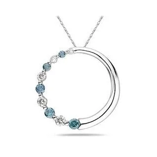 unique pendant necklace with stone-Marquee Blue And White Diamond Circle Journey Pendant 14k White Gold