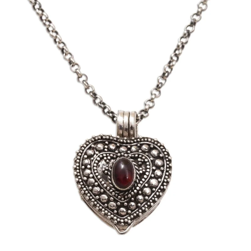 silver star pendant necklace with engraving-NOVICA Garnet Love, Garnet locket necklace