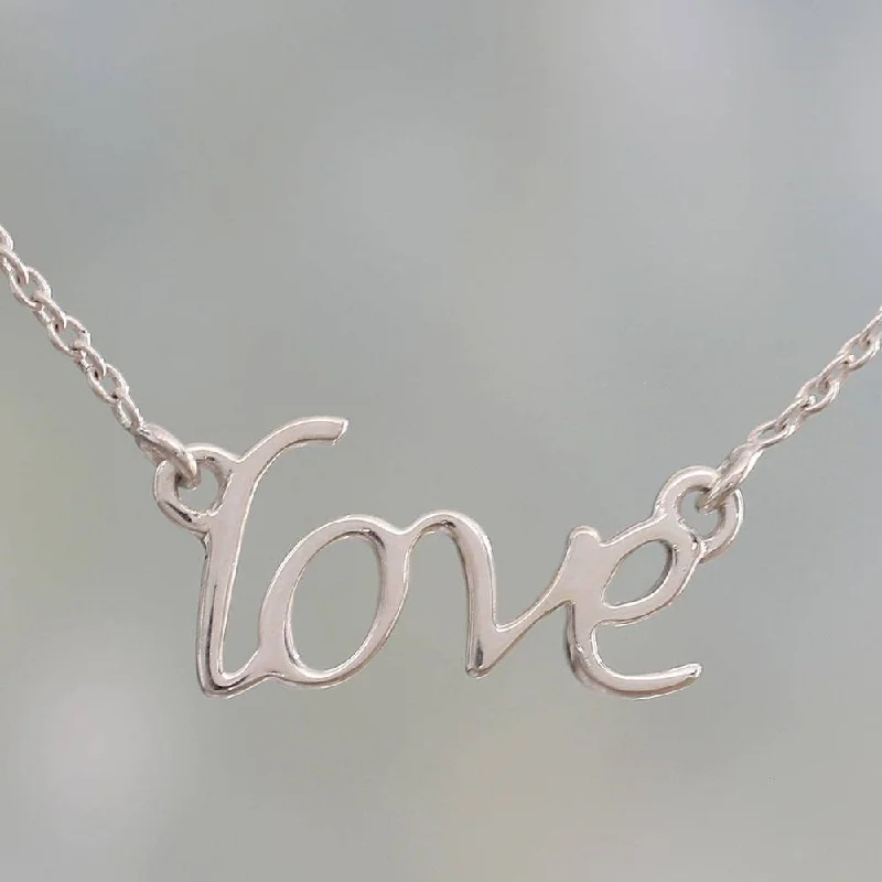 simple charm necklace with silver pendant-NOVICA Handmade Sterling Silver 'Love Note' Necklace (India) - 8' x 10'