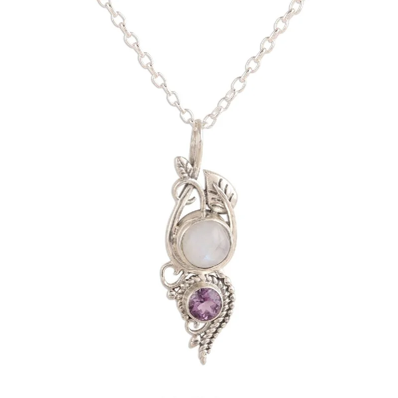 large round pendant necklace-NOVICA Misty Elegance, Rainbow moonstone and amethyst pendant necklace