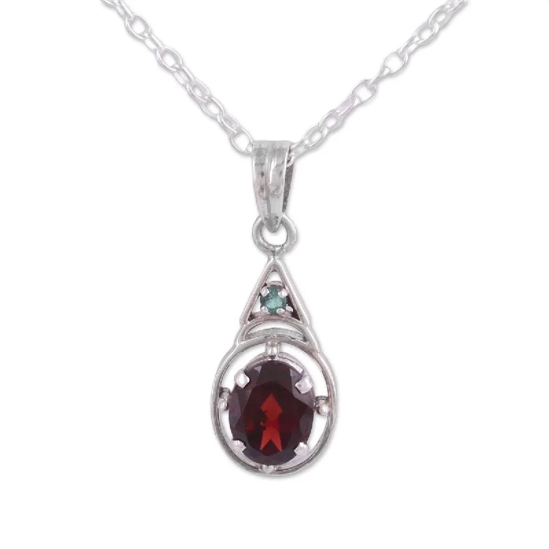 simple charm necklace with silver pendant-NOVICA Scarlet Joy, Garnet pendant necklace