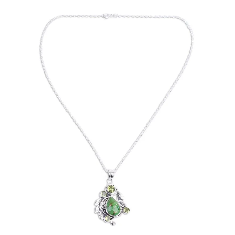 custom engraved family tree pendant necklace-Peridot Pendant Necklace, 'Misty Green Forest' (India) - 7'6" x 9'6"