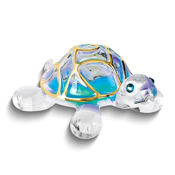 sterling silver charm pendant necklace with birthstone-Glass Baron Tiffany The Turtle Glass Figurine w/ 22k Gold