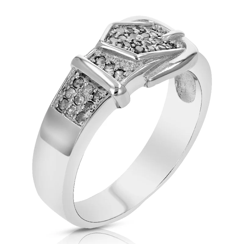 women’s rings with diamond and sapphire bands for engagement-1/4 cttw Diamond Buckle Ring .925 Sterling Silver with Rhodium Plating Round